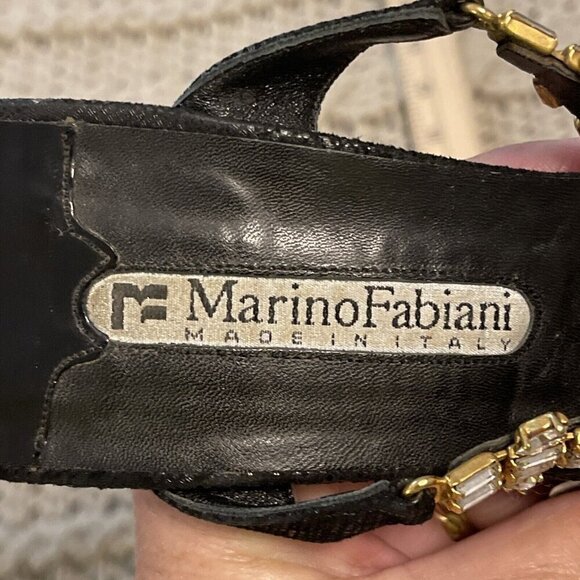 Marino Fabiani Sandals Women’s Sz38 Black Heels Rhinestone Accent.‎ W/defects on - Picture 4 of 15